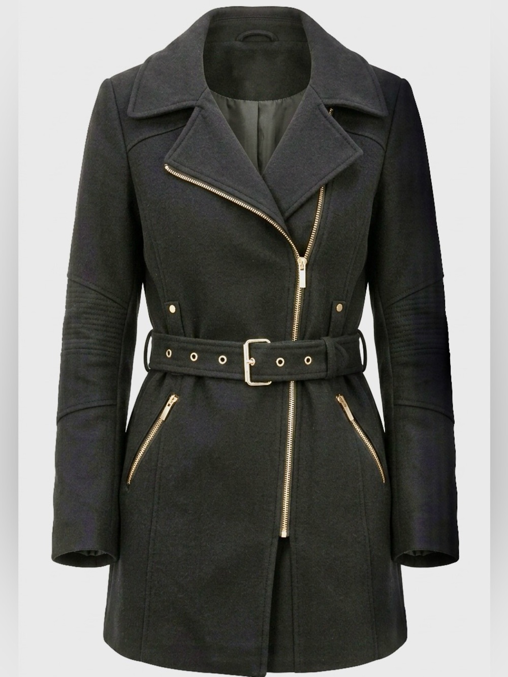 MICHAEL Michael Kors Black Asymmetrical Zip Trench Coat WITH garment bag
